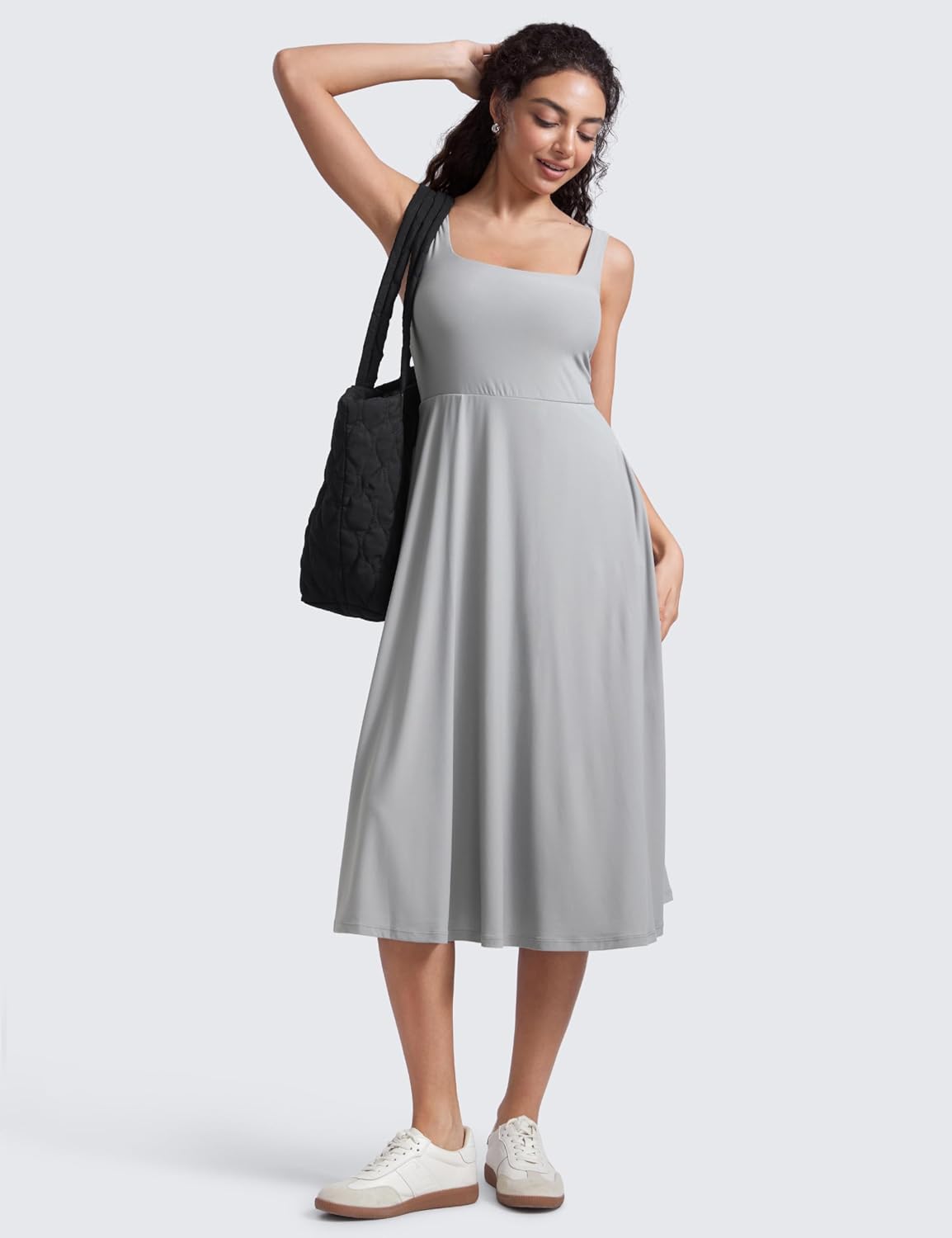 Womens Cloudweight Double Lined Square Neck Midi Dresses Casual Sleevel… thumbnail 3