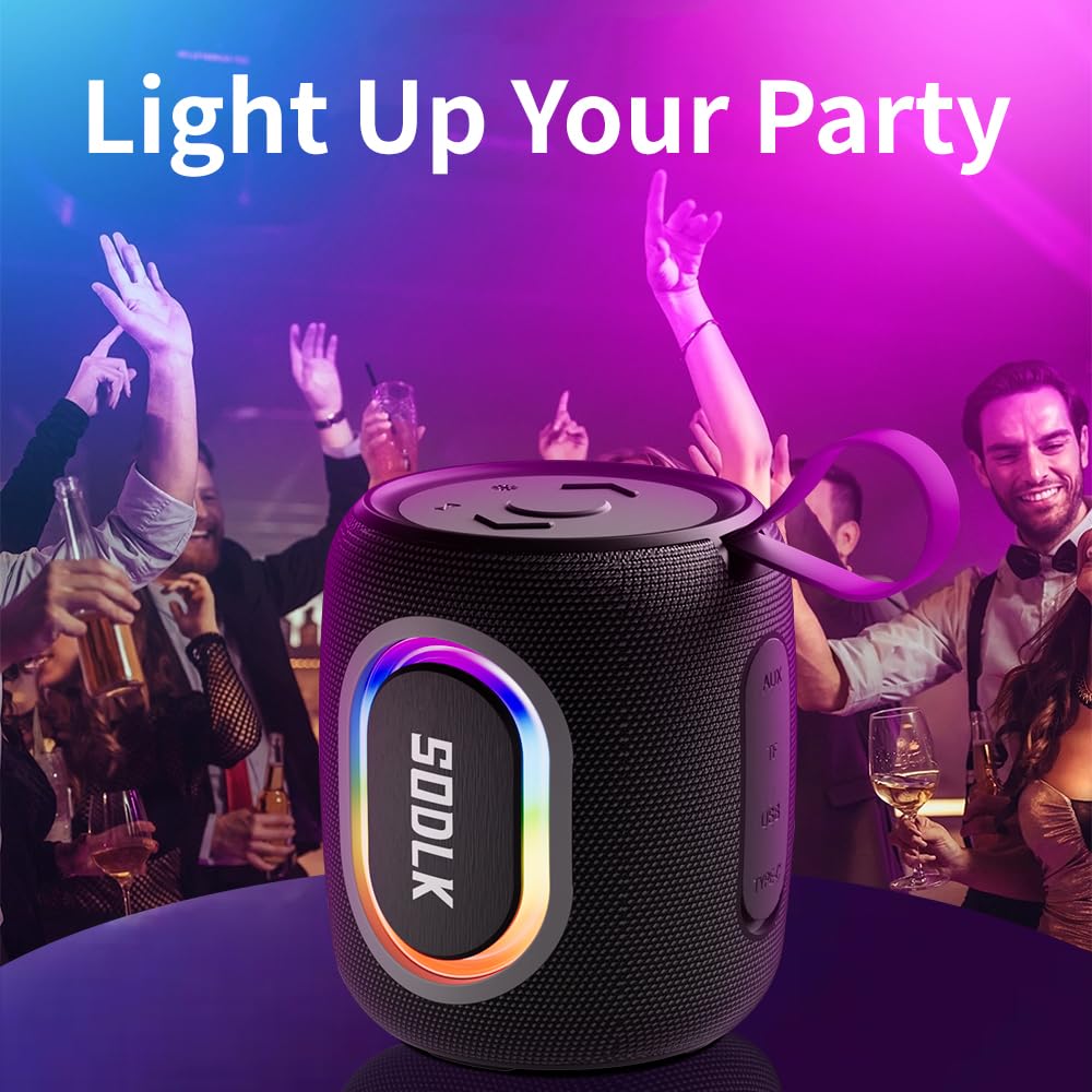 Altoparlanti Bluetooth, altoparlante portatile wireless con luce RGB per feste, impermeabile IPX7, bassi ricchi, doppio accoppiamento stereo, scheda USB e TF e ingresso AUX (nero)