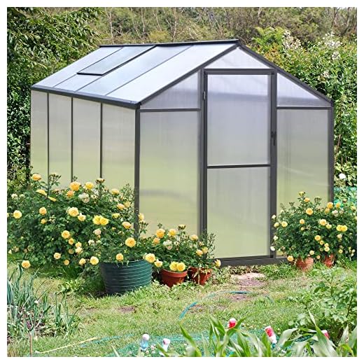 VEIKOU 8'x6' Heavy-Duty Polycarbonate Aluminum Greenhouse Kit with Sliding Door and Adjustable Roof Vent for Outdoor, Garden