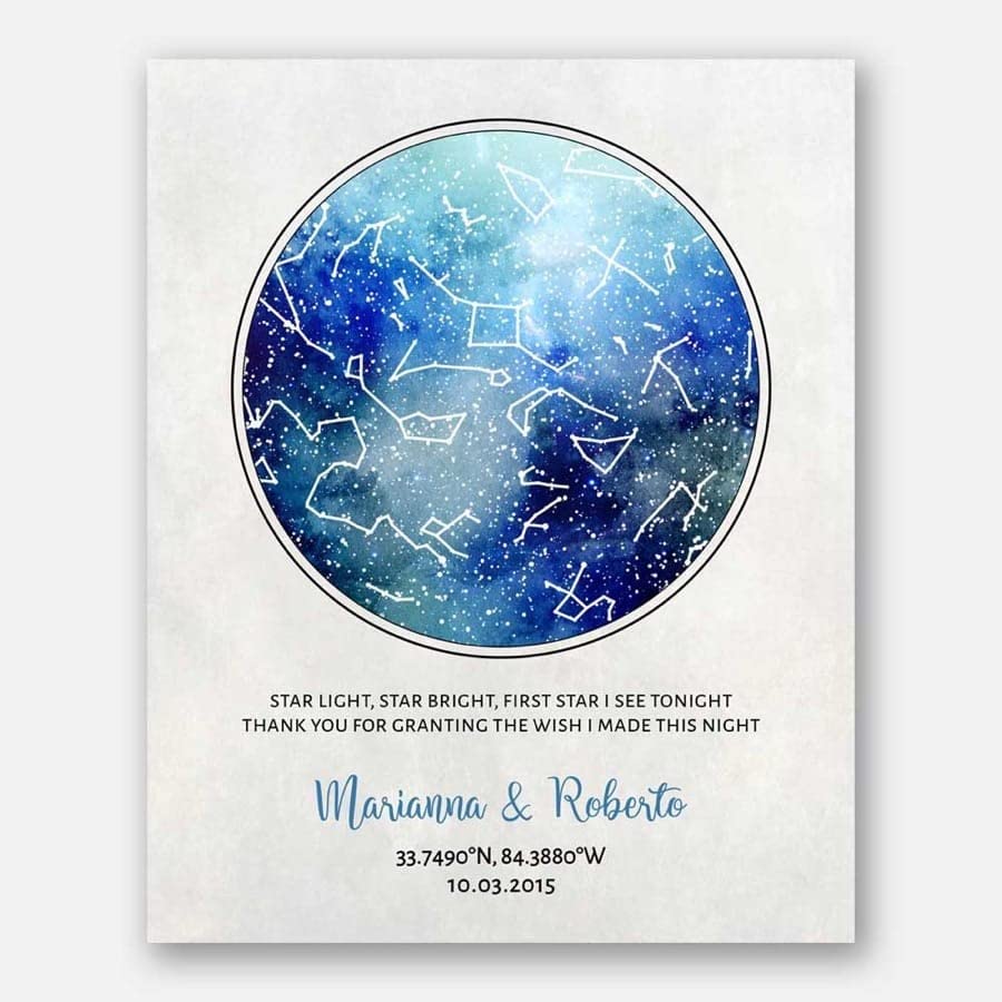 10 Year Anniversary, Custom Star Map, Tin Anniversary, Constellation ,  Wedding Day Astrology Gift, Night Sky Print, Star Chart #1750, 10x12 Metal  Art