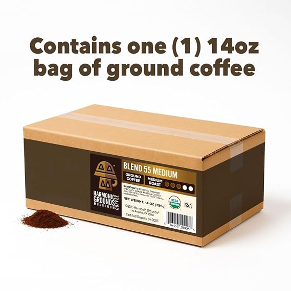 Organic Medium Roast, Functional Mushrooms, Ground Coffee, 14 oz Vacuum Bag