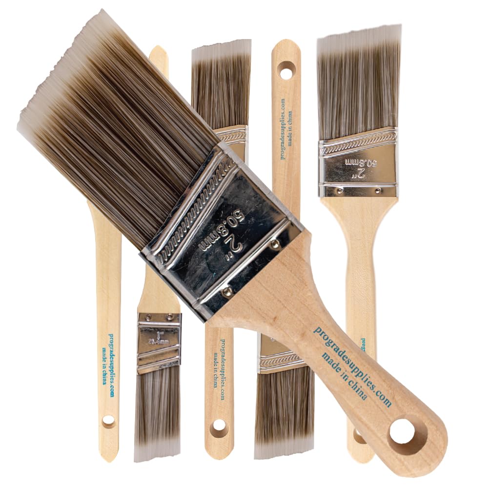 Vermeer Paint Brushes 6-Pack Angle Brushes in Assorted Sizes for All Latex and Oil Paints & Stains - Home Improvement - Interior & Exterior Use