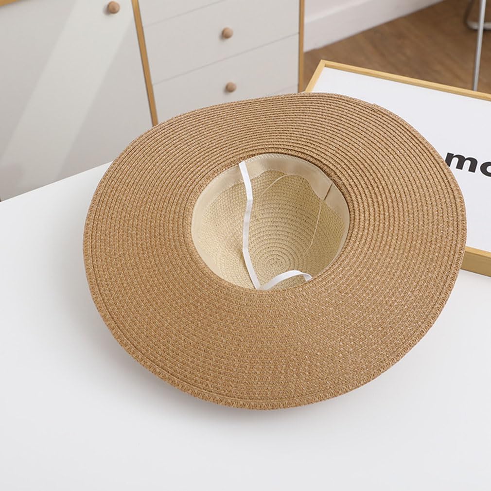 Summer Pearl Bow Women Beach Sun Hat Foldable Grass Hat Lady Beige Brown Color Matching Sunshade Straw Hats - Image 4