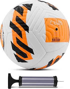 Telvesse Football Ball Hard Ground Carpet Field Use, Hybrid Orange Champions League & World Cup Football Ball, Number 5 Professional Match Ball, Stitched, Durable, Pump Gift