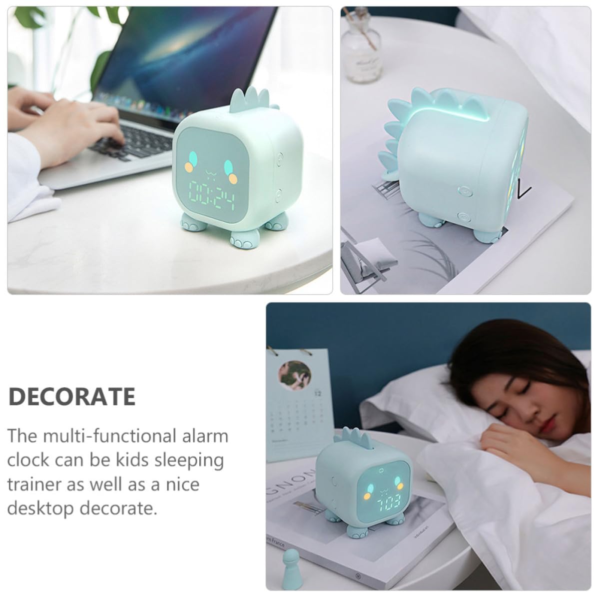 Mipcase Reloj Despertador Inteligente Diseño Animal de Plástico Verde, Función de Repetición y Silencio, Adecuado para Mesa de Noche Infantil
