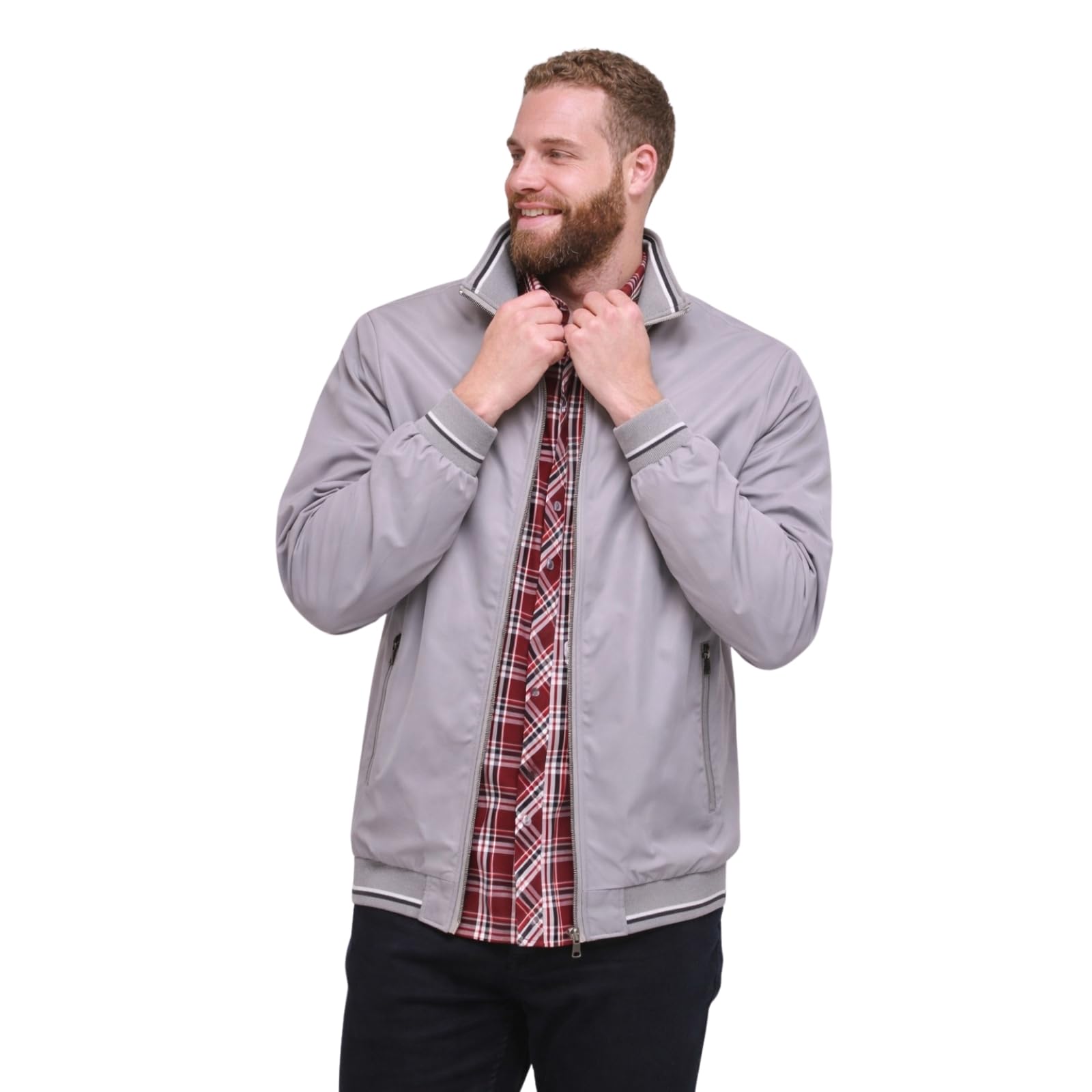 Kam Men's Silver Harrington Jacket Collar Premium Zip Up Long Sleeve 2XL-8Xl Kbs 444 (Uk, Alpha, 4XL, Plus, Regular, )