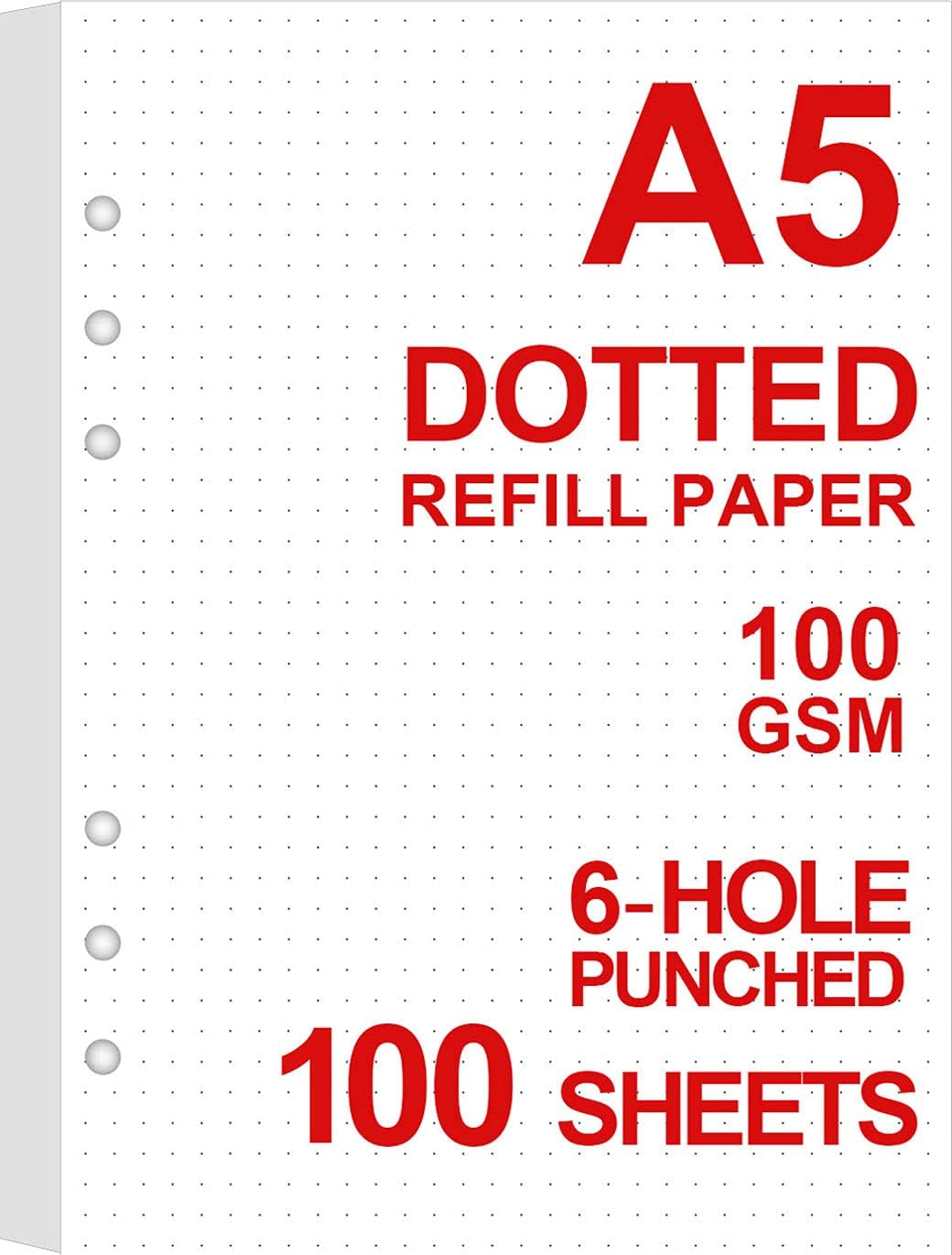 A5 Dotted Paper Refills for A5 Filofax Planner/Binders/Organizer, 6-Hole Punched, 100 Sheets/200 Pages Filler Paper, 100gsm, 5.8'' x 8.2''