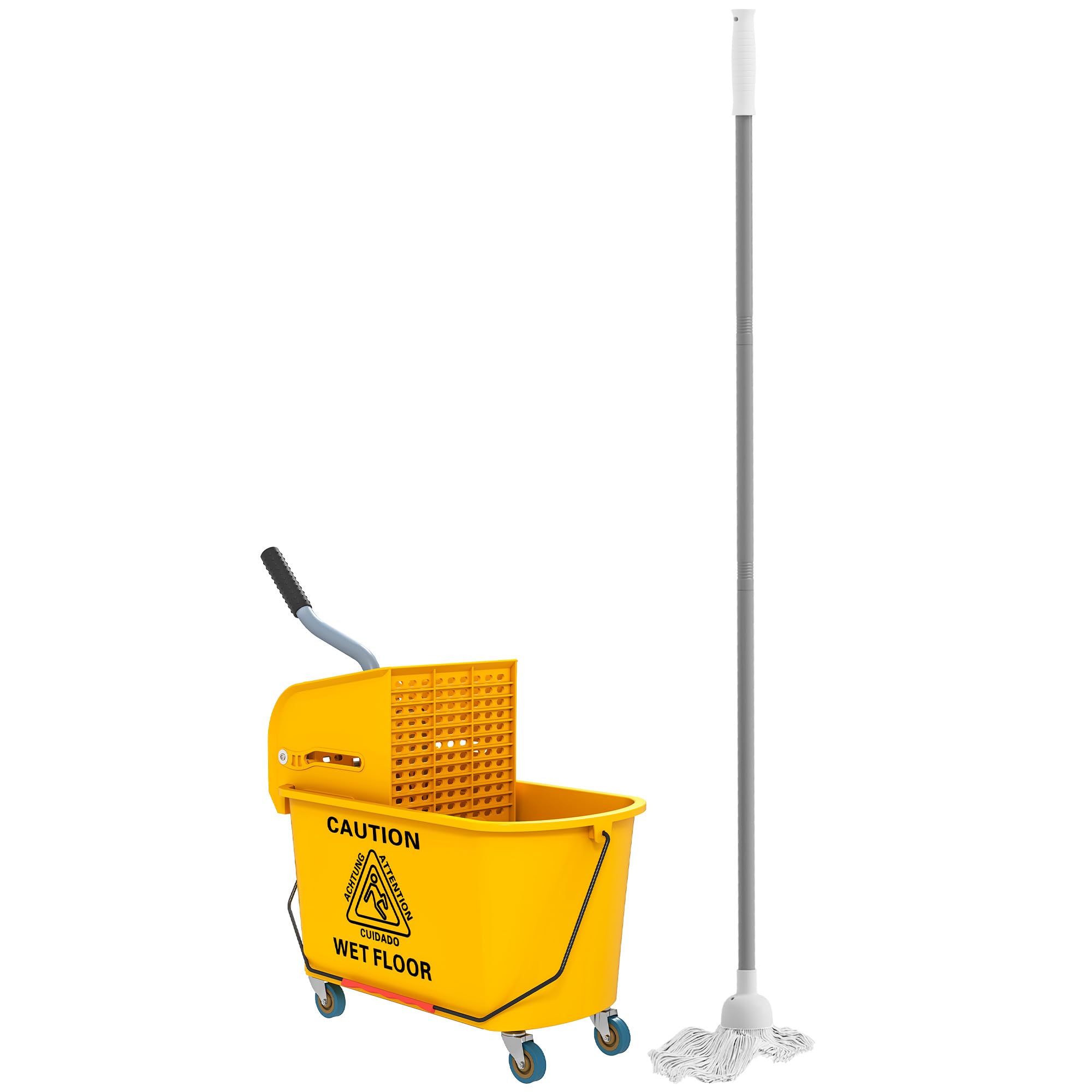 Homcom Unisex Yellow Mop Bucket With Wringer On Wheels For Floor Cleaning 20 Litre