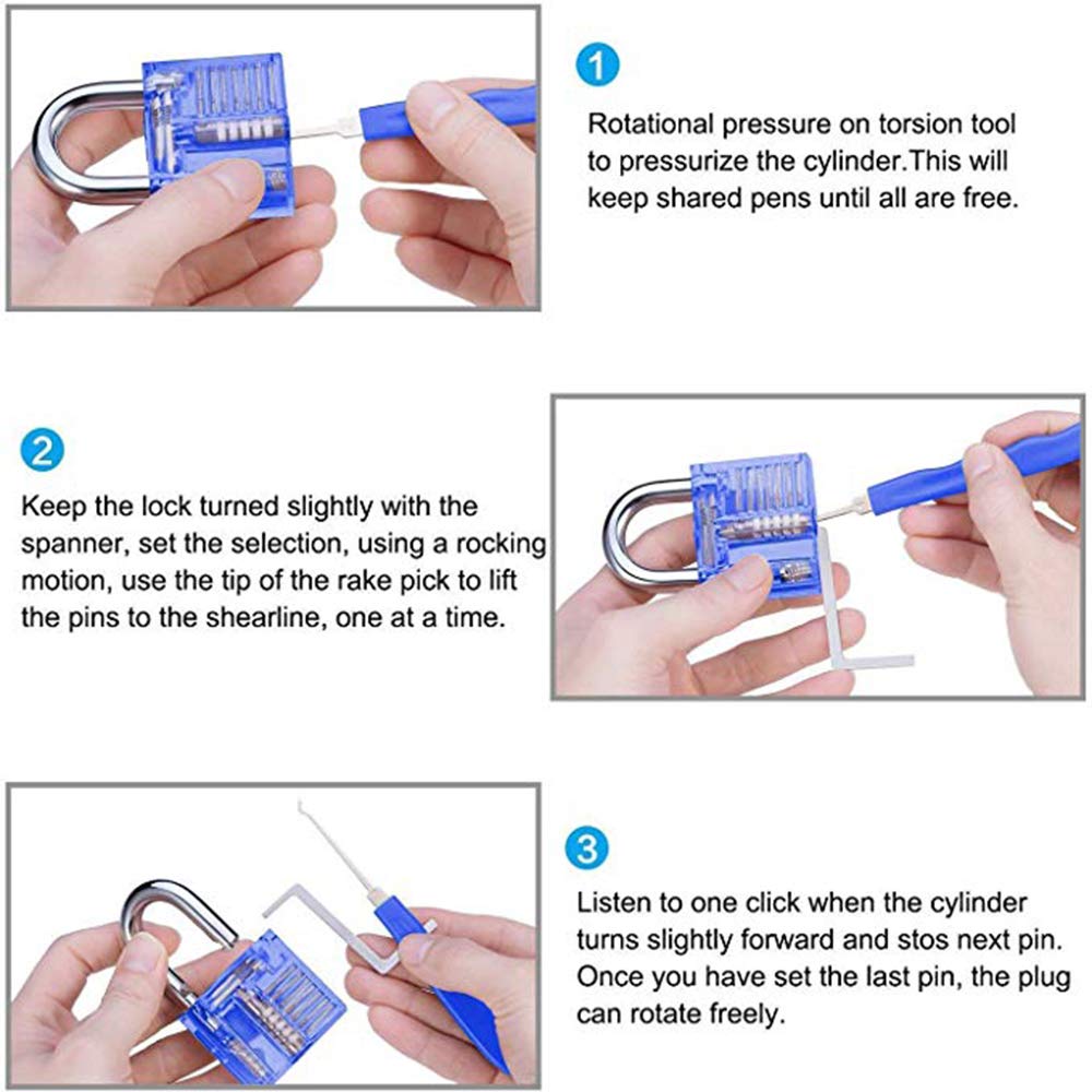 RUIKUN 33-Delige Lock Pick Set Met Boutique PU Tas, Transparant Training Slot, Credit Card Tool Kit, Lock Pick Gun en Gidsen Voor Beginners en Professionele Slotenmakers