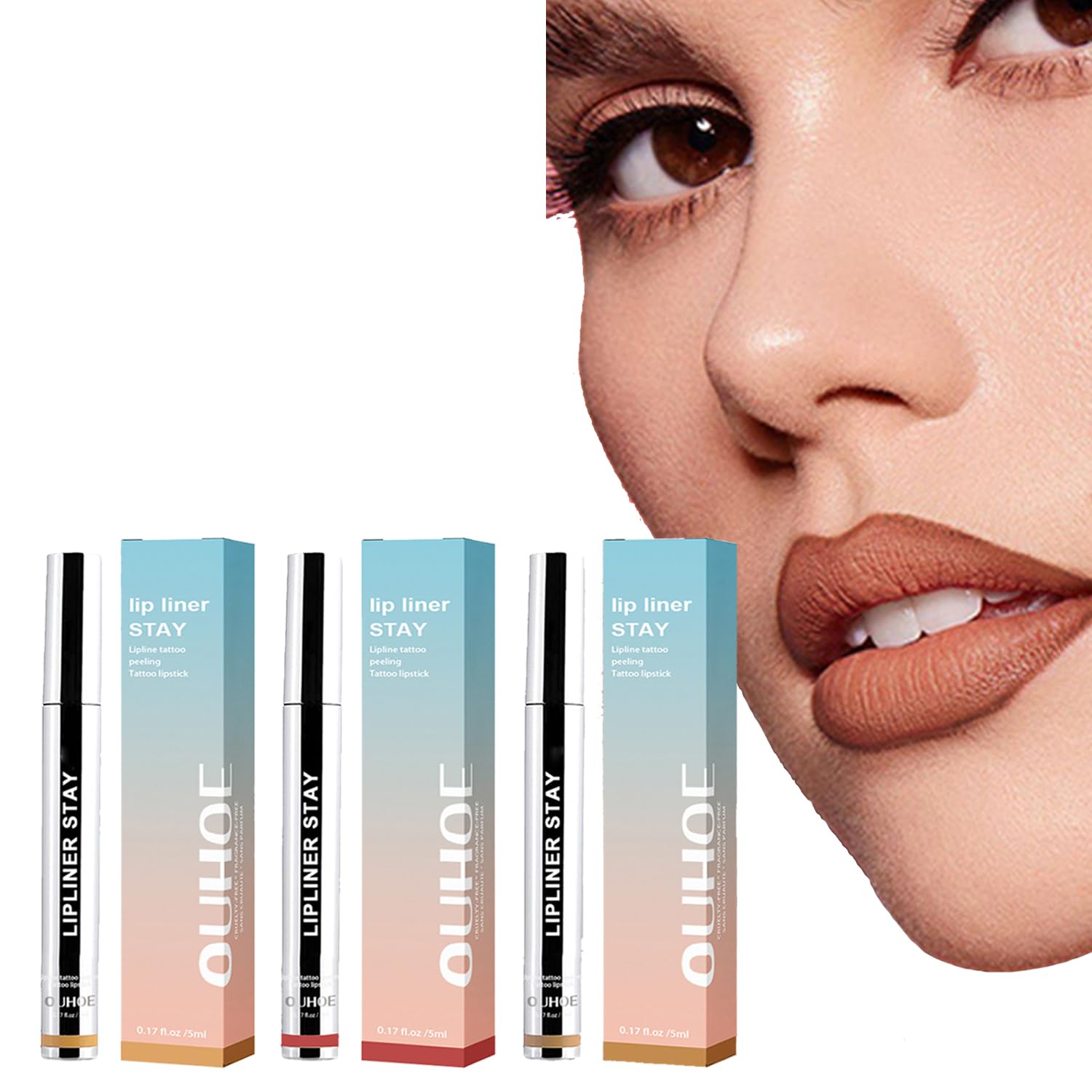 3PCS Peel Off Lip Liner, Light Brown/Dark Brown/Burgundy