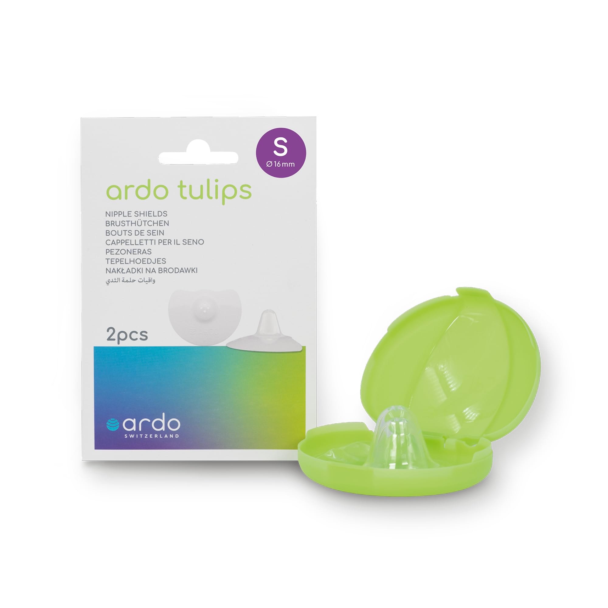 Ardo TULIPS Stillhütchen aus weichem Silikon in 3 Größen, 2 Stück Größe S (16 mm) mit Box, weicher Schaft, frei von BPA BPS & Latex, Brusthütchen Brustwarzen Brusthauben Brust Hütchen zum Stillen