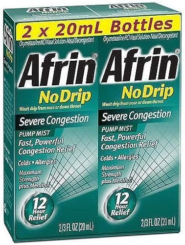 Afrin Bomba de congestión severa sin goteo, espray nasal de 12 horas, alivio de 12 horas, botella de 0.7 fl oz (paquete de 2)