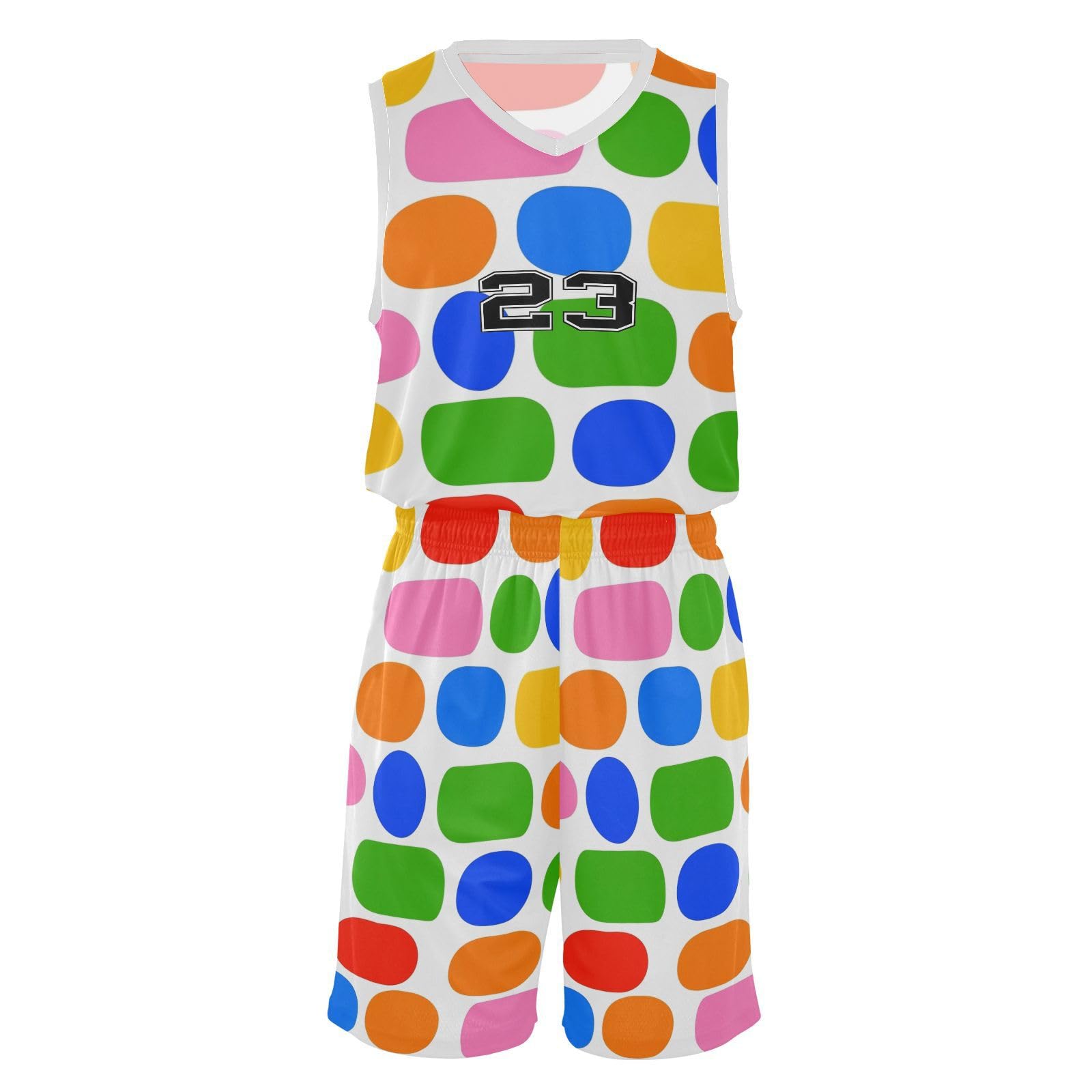 FLildon Geometric Circles Ovals Artistic Boys Basketball Jersey Set Tank Top Shorts Tracksuit Sport Training Suit for Kids, XXL