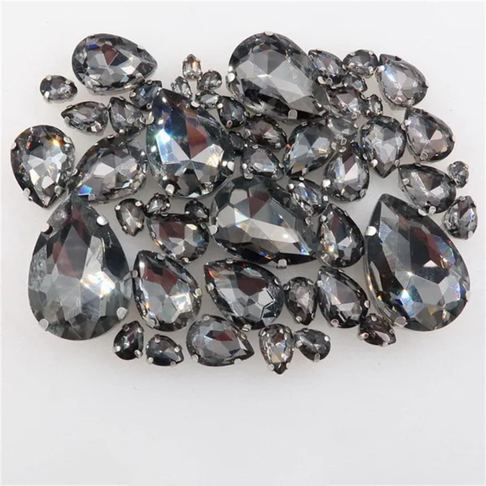 Glass Rhinestones, Sew on Rhinestone Glass Crystals, Pack of 50 On Rhinestones Silver Claw Setting Mixed Shapes Multicolor(A6 Blue Zircan)
