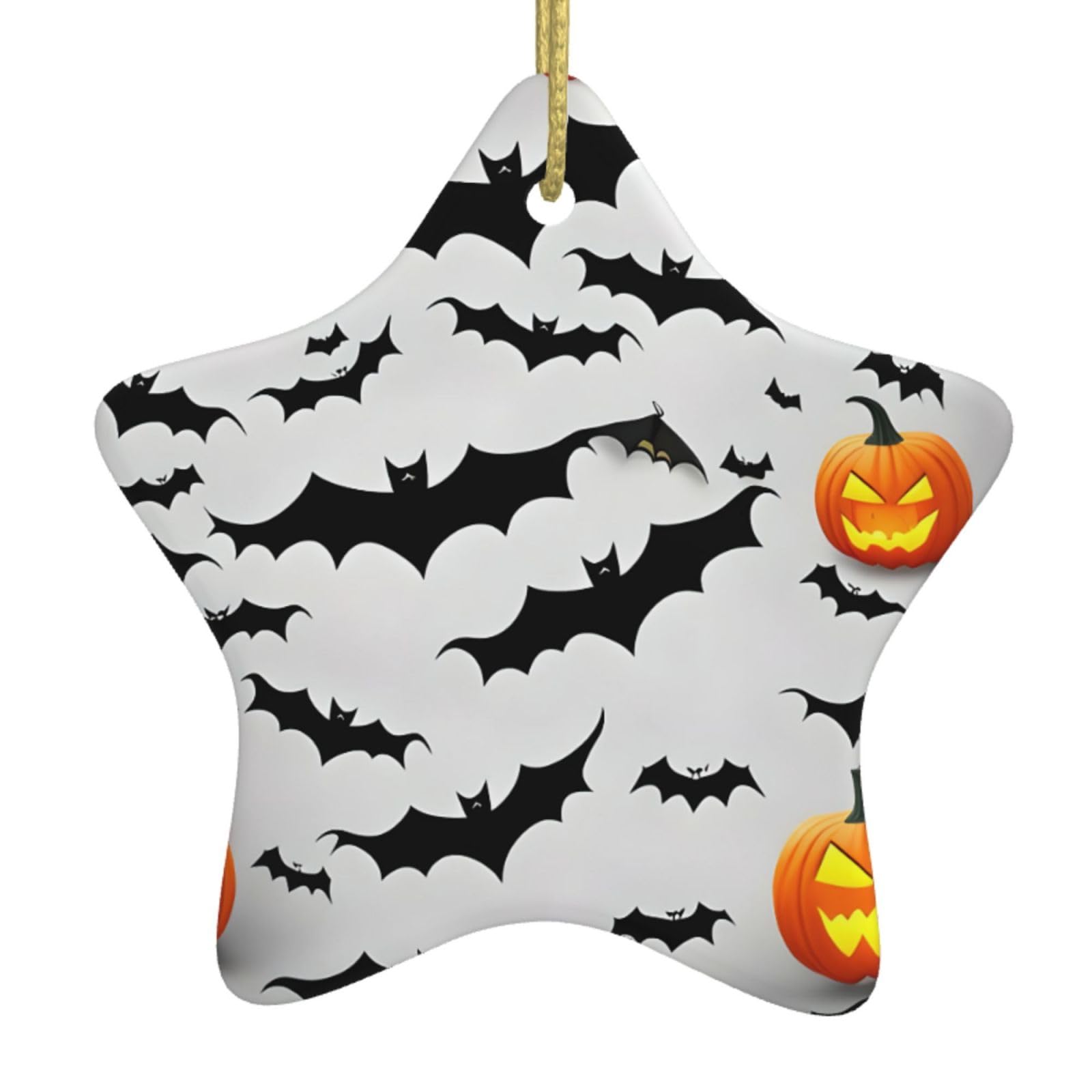 Nbtghga White Halloween Flying Bats Print Christmas Ornaments, Ceramic Hanging Ornament, Round Shape Decorations