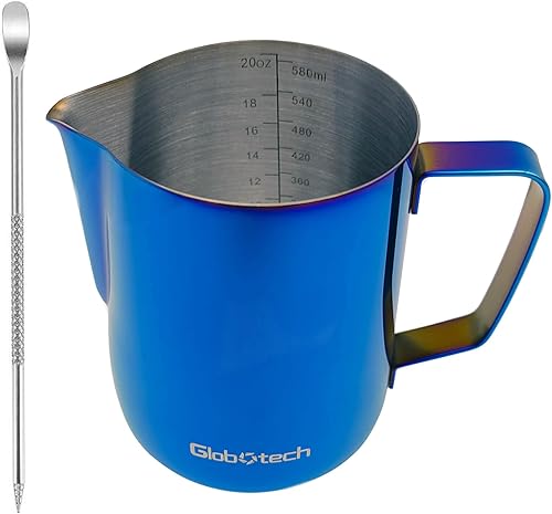 Miniatura 28 de Jarra de espuma de leche de acero inoxidable de 12 onzas, 11.8 fl oz, accesorios para máquina de café expreso, jarra al vapor para tazas de café 01