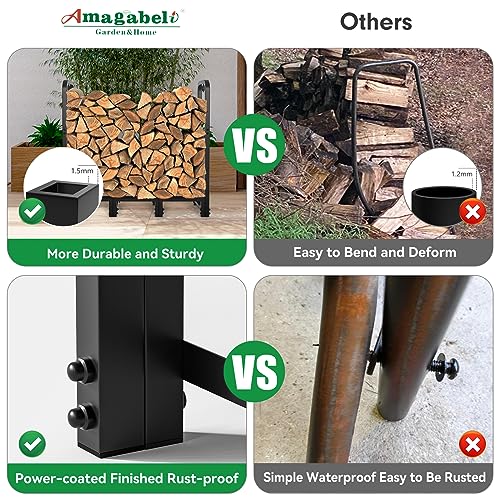 Amagabeli Garden & Home LOGRACK01 4Ft Firewood Log Rack Outdoor Indoor Log Holder Heavy Duty Wrought Iron Fire Wood Holder Stand Tubular Wood Pile Lumber Storage Stacking Log Bin Black thumb #5