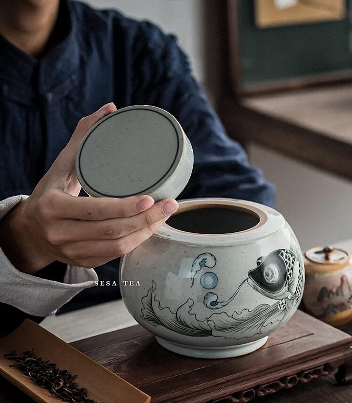 Ceramiczny słoik do przechowywania w stylu retro, z niewentylowaną ceramiczną pokrywką, używany do usług domowych, używany do płatków owsianych, cukru, kawy pełnoziarnistej, itp.