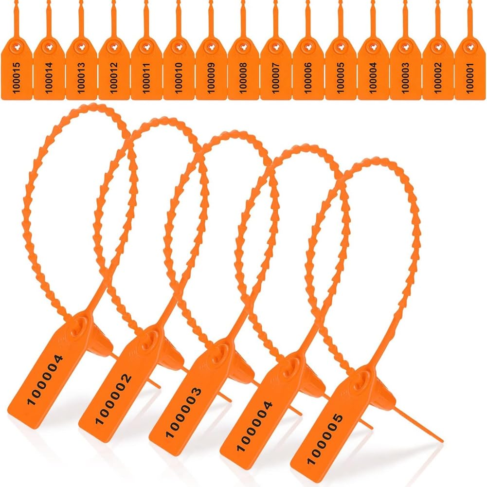 1000 etichette di sicurezza in plastica per sigilli antimanomissione, etichette di sicurezza numerate, fascette arancioni, resistenti, facili da installare