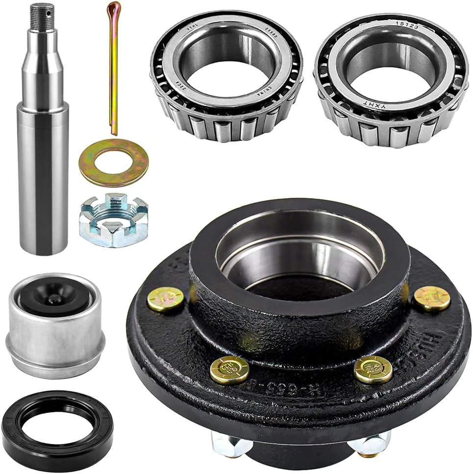 Trailer Idler Hub Kits with 6 on 5.5" Bolt Idler Hub & Round #42 Trailer Axle Spindle Fit for 5200 to 6000 lbs