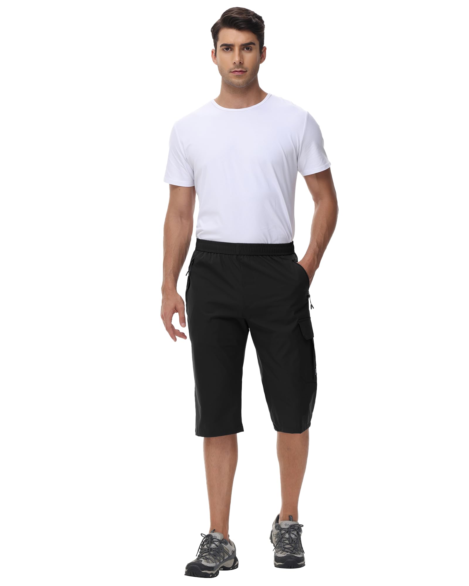 NANAMEEI Short 3/4 pour homme - Imperméable - Cargo - Pantalon de randonnée - Stretch - Pantalon de trekking - Pantalon d'été - Serren