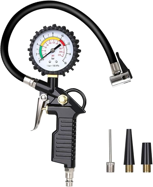 URAQT Tyre Pressure Gauge, 220 PSI Tyre Inflator with Pressure Gauge Air Compressor, Valve Air Chuck for Heavy Duty Car Motorcycle Bicycle