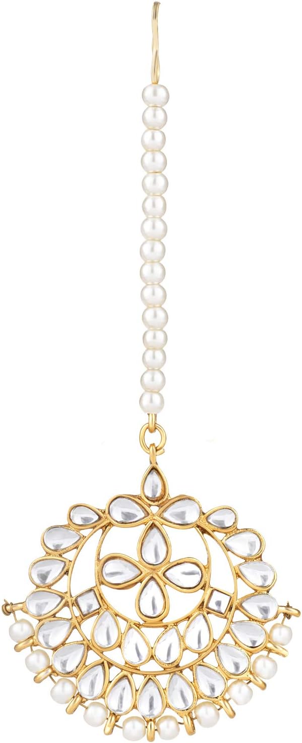 Aheli Green Pearl Kundan Choker Necklace with Earring Maang Tikka Indian Traditional Bollywood Fashion Jewelry Set Gift for Women - Image 6