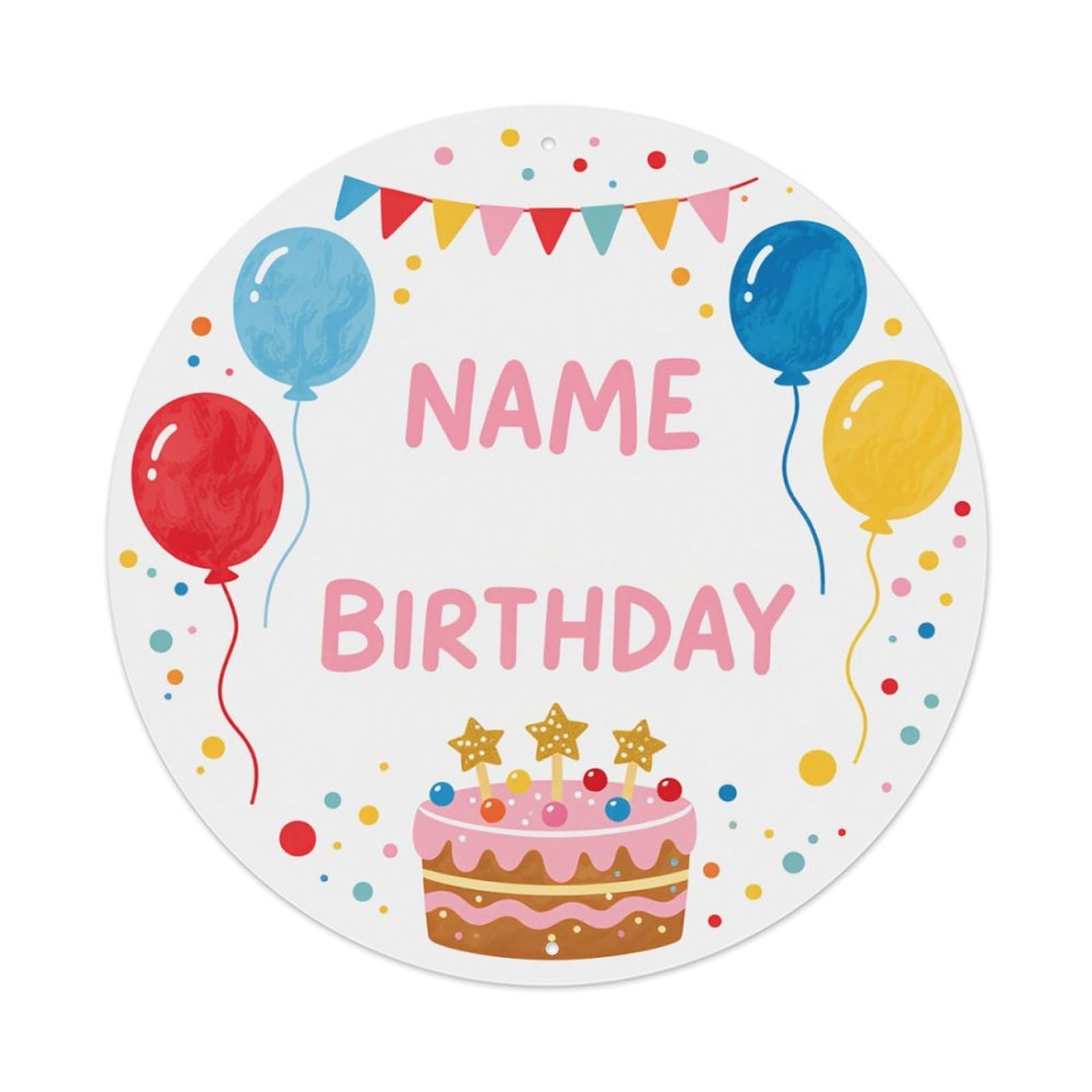 Birthday Cake Balloons Flags Stars Round Tin Sign Retro Metal Sign for Cafe Bar Pub Home Game Room Gym Club Wall Decoration Vintage Metal Poster 8x8 Inch