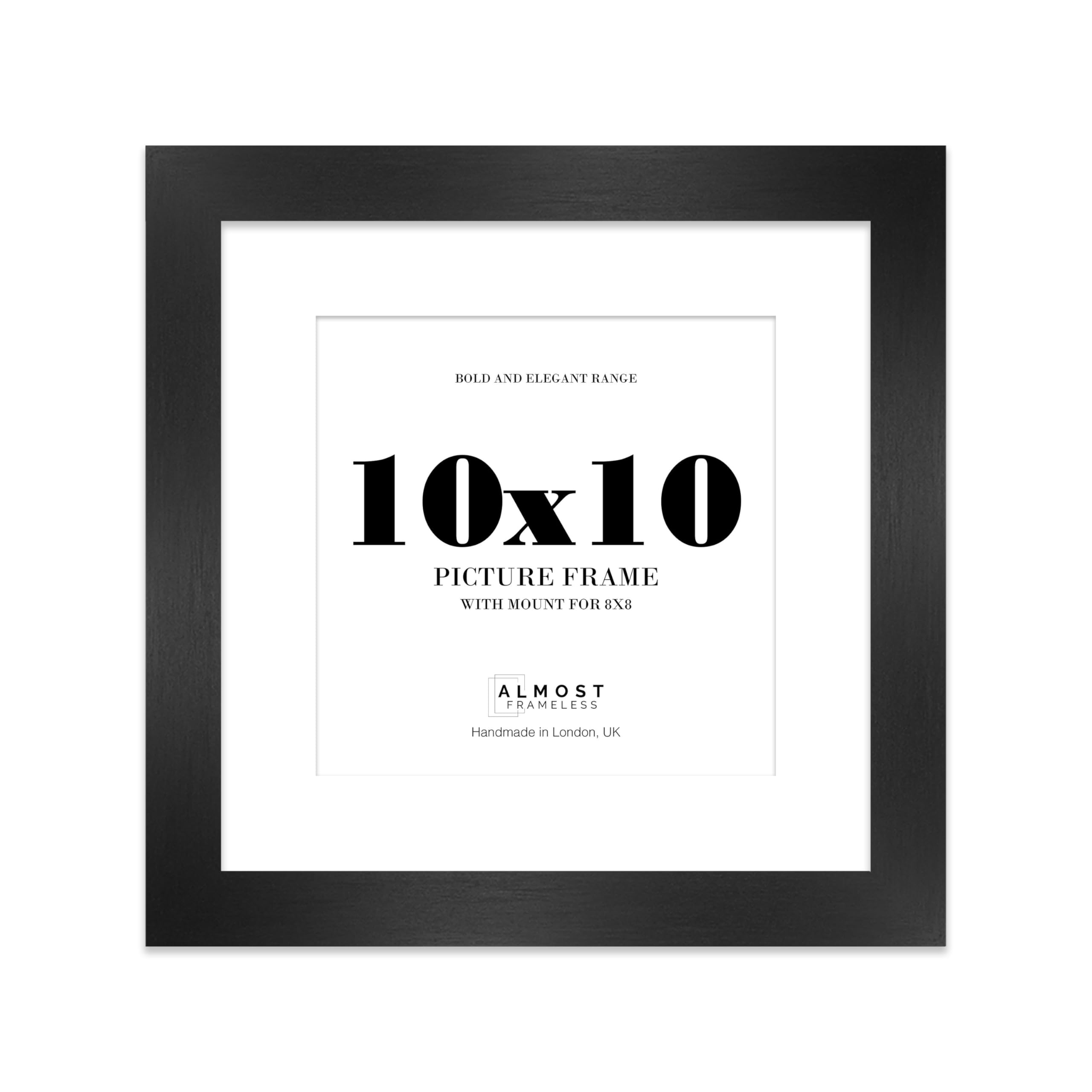 10x10" Black Square Frame With Mount for 8x8" Pictures 28mm Edge Frame Display with Wall Hooks and Kickstand, 1 Pack