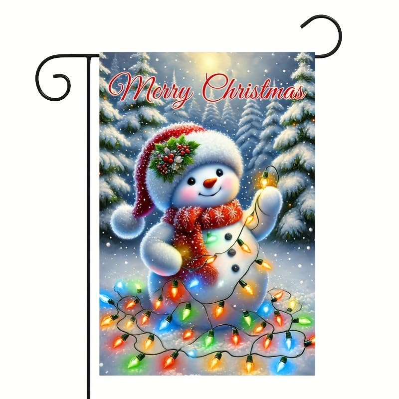 Image of Blissyard Merry Christmas Garden Flag With Festive Snowman Colorful Holiday Lights And Snowy Trees Christmas Garden Flags For Outside Outdoor Yard Decoration 12x18 Inch