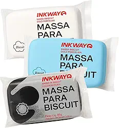 Kit 3 Massas Para Biscuit 255 Gramas Preto Azul E Branco Para Artesanato
