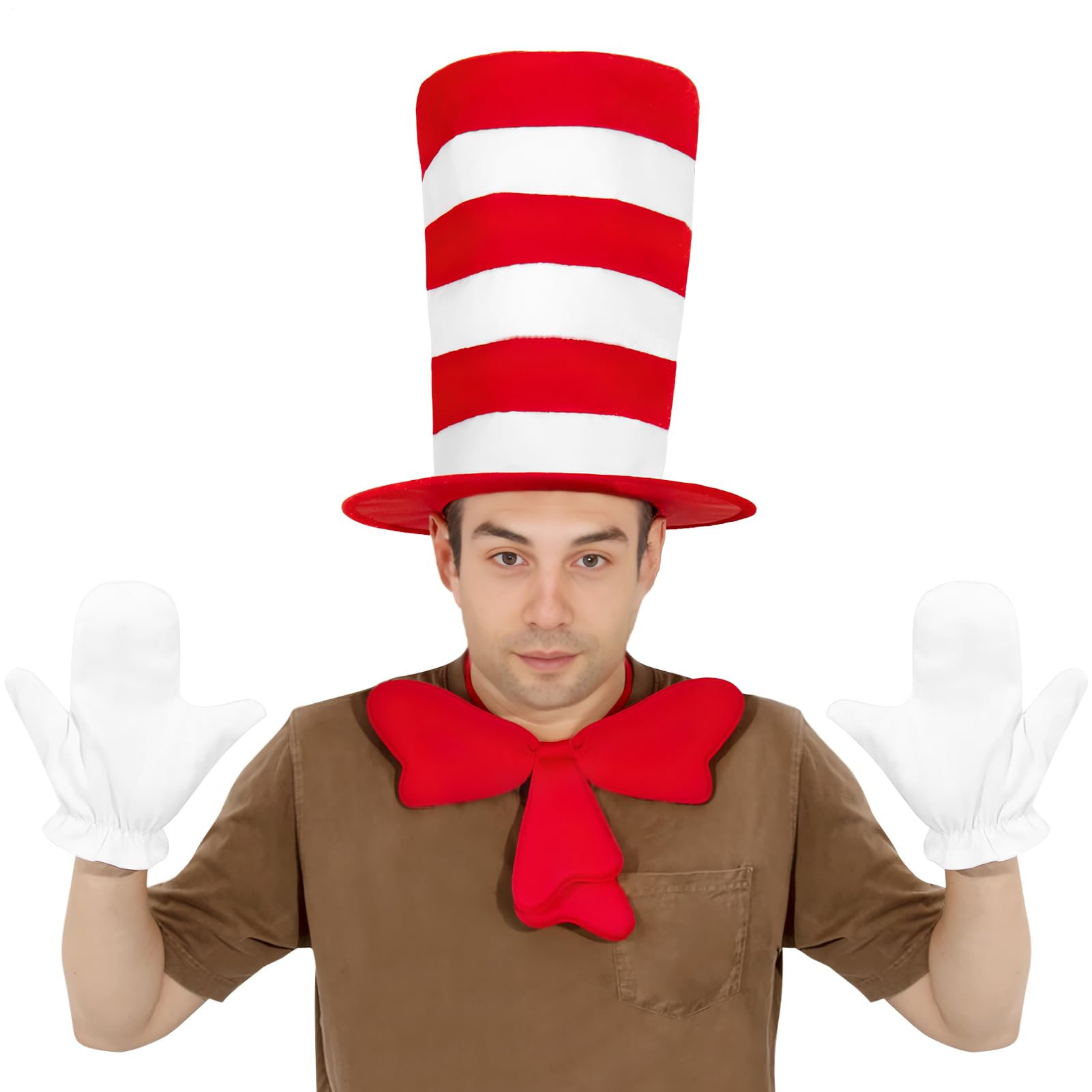 Cat Hat Adult,Top Hat Cat Costume Kit with Gloves Bow Tie - Breathable Halloween Props Cosplay Accessories for Dress up for Women Men Kids Girls