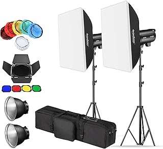 Godox 2 Pack DP600III 1200Ws Studio Flash Strobe Monolight Kit for Studio Shooting,Video Location and Portrait Photography with Softbox,Light Stand,Barn Door kit,Soft Cloth,Bag