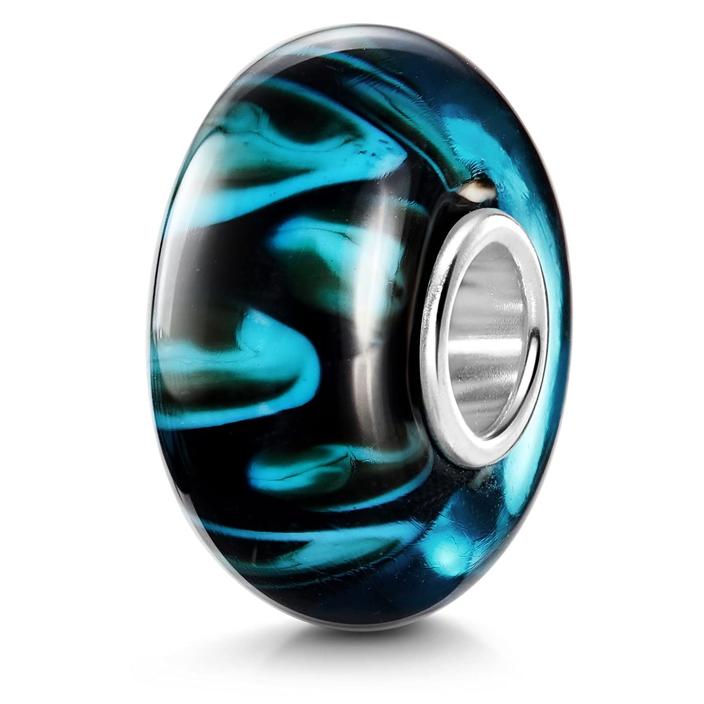 Materia biżuteria szkło Murano Beads czarny niebieski element - srebro 925 szkło zawieszka do bransoletki Beads #953