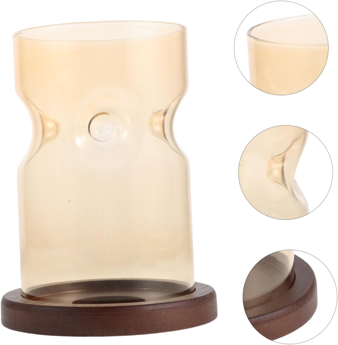 Ipetboom Chinese Retro Glass Hurricane Candle Holder with Wood Base, Windproof Detachable Glass Shade, 6.3x4.7 Inches Cylinder Shape, Elegant Candle Stand for Wedding Centerpieces
