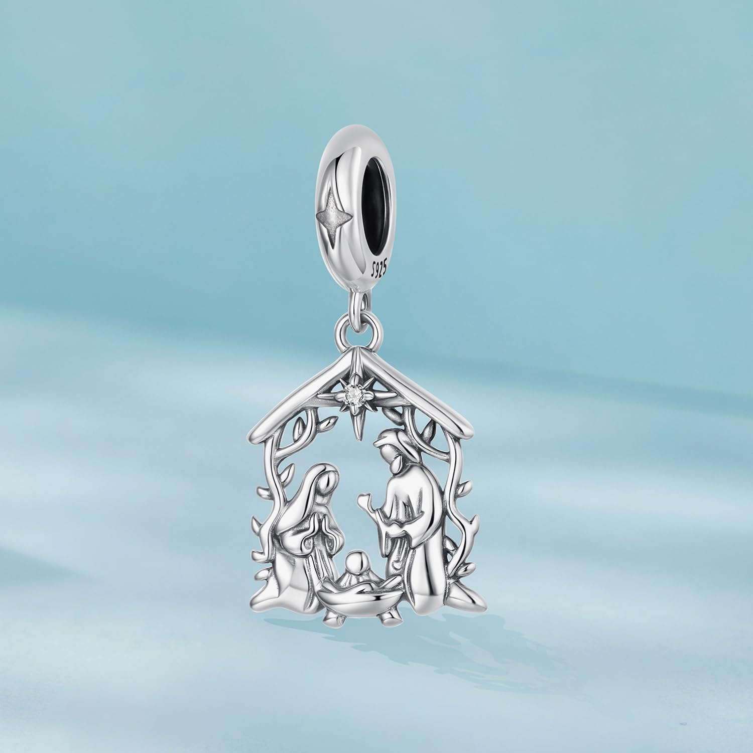 Nativity of Jesus Pendant Charm, Genuine 925 Sterling Silver Charm, Compatible with Most Charm Bracelet