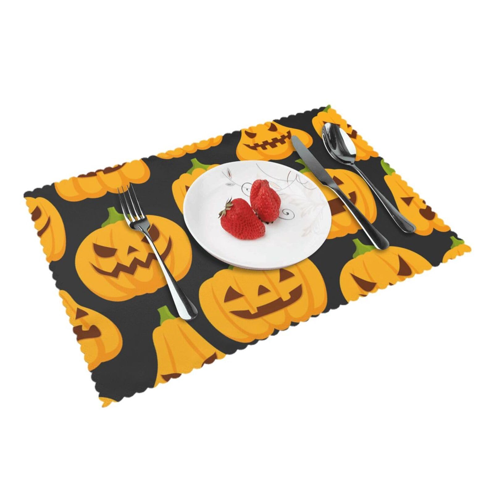 Bnvsadc Halloween Pumpkin Patterns 4 Pcs Heat Resistant Placemat 45X30 Cm, Printed Non-Slip Place Mats For Kitchen Dining Table Indoor Outdoor