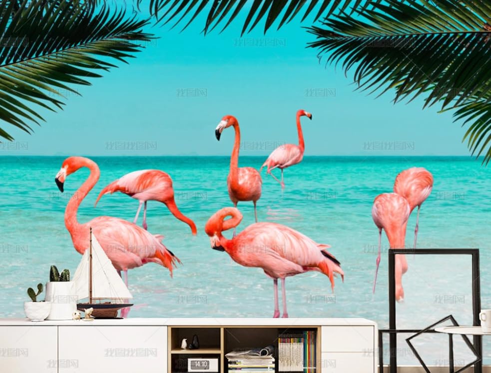 Papier peint intissé flamingos poster géant haut de gamme pour décoration murale salon