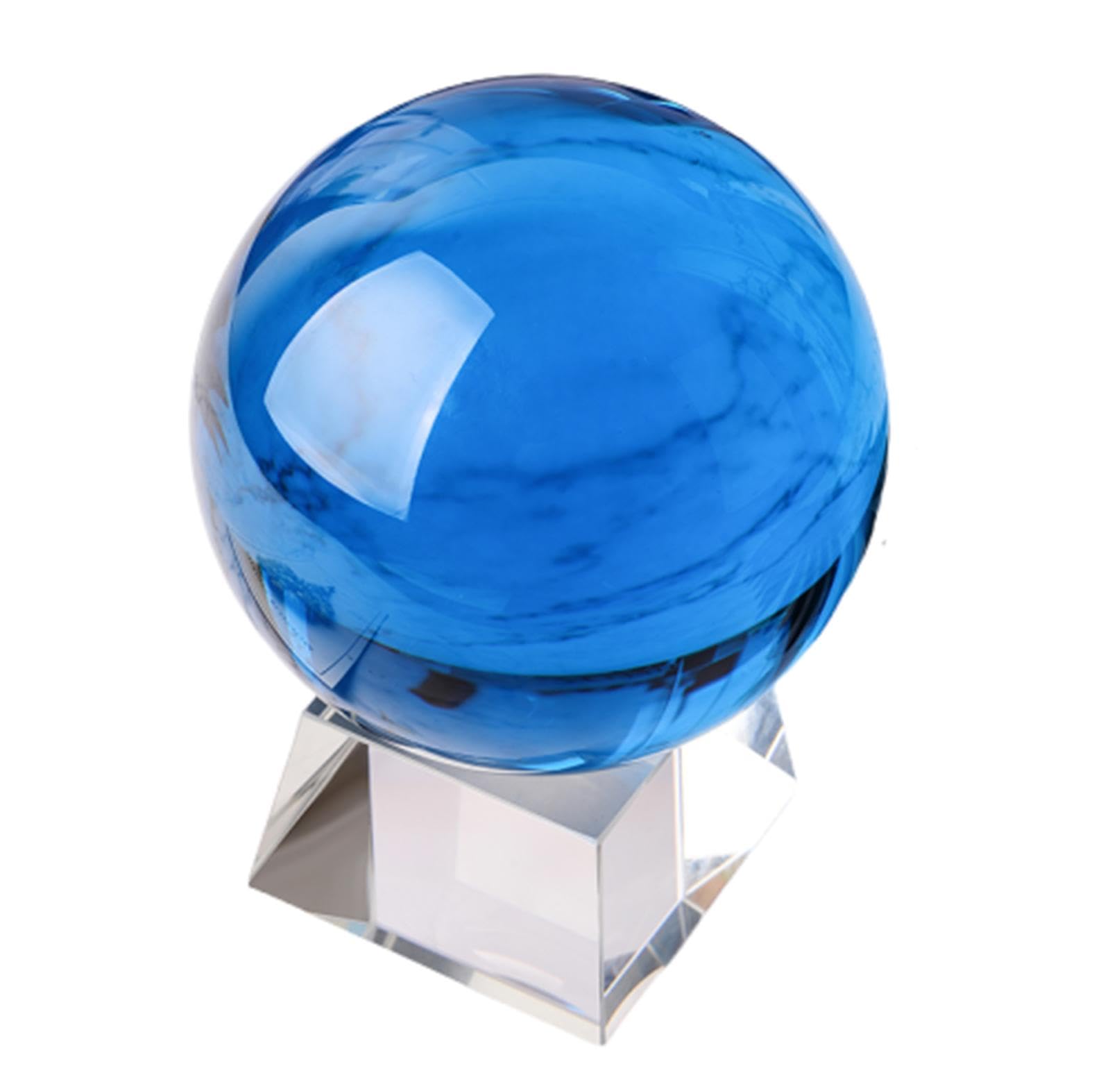 BHBHCPZGR Crystal Ball Sky Blue Clear Glass with Stand Solid Decorative Spheres Divination Stone Photography Display Home Decoration Ornaments,13cm/5.1in
