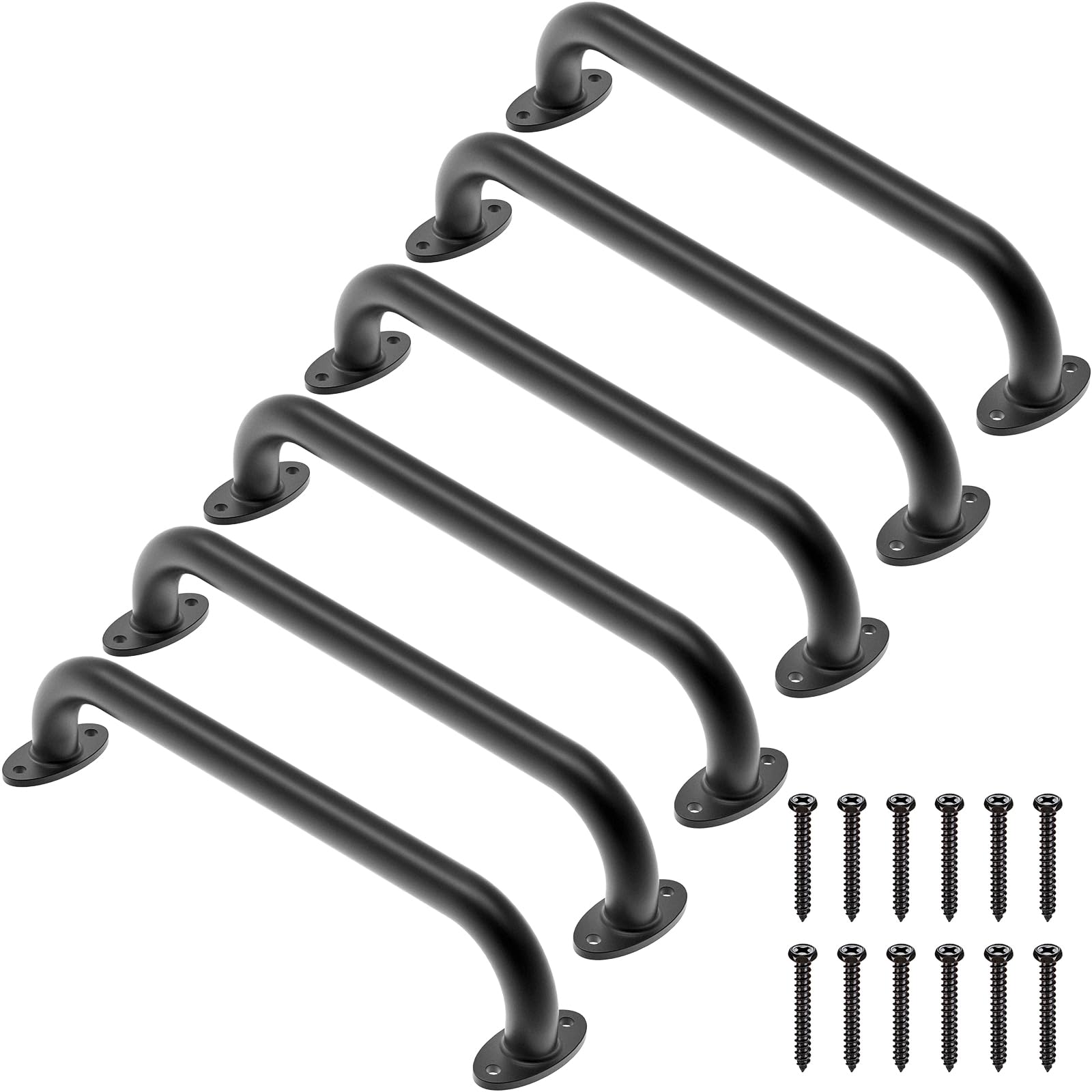 Dolibest Haltegriff Metall, 43cm Kinder Klettergriff 6er Behindert Senioren Sicherheitsgriff Spielturm Klettergerüst Innen Außen Griffstangen für Toilette/Bad/Dusche/Hochbett, Ovalebasis Schwarz