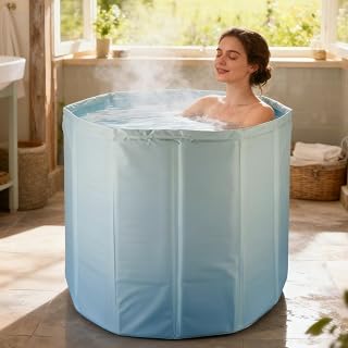 Foldable Bath Tub for Adults, Large Foldable Hot Cold Plunge Tub for Recovery, Collapsible Hot Cold PlungeTub Suitable for Home Outdoors Gyms (Gradient Blue Insulation Set, 31.5 in)