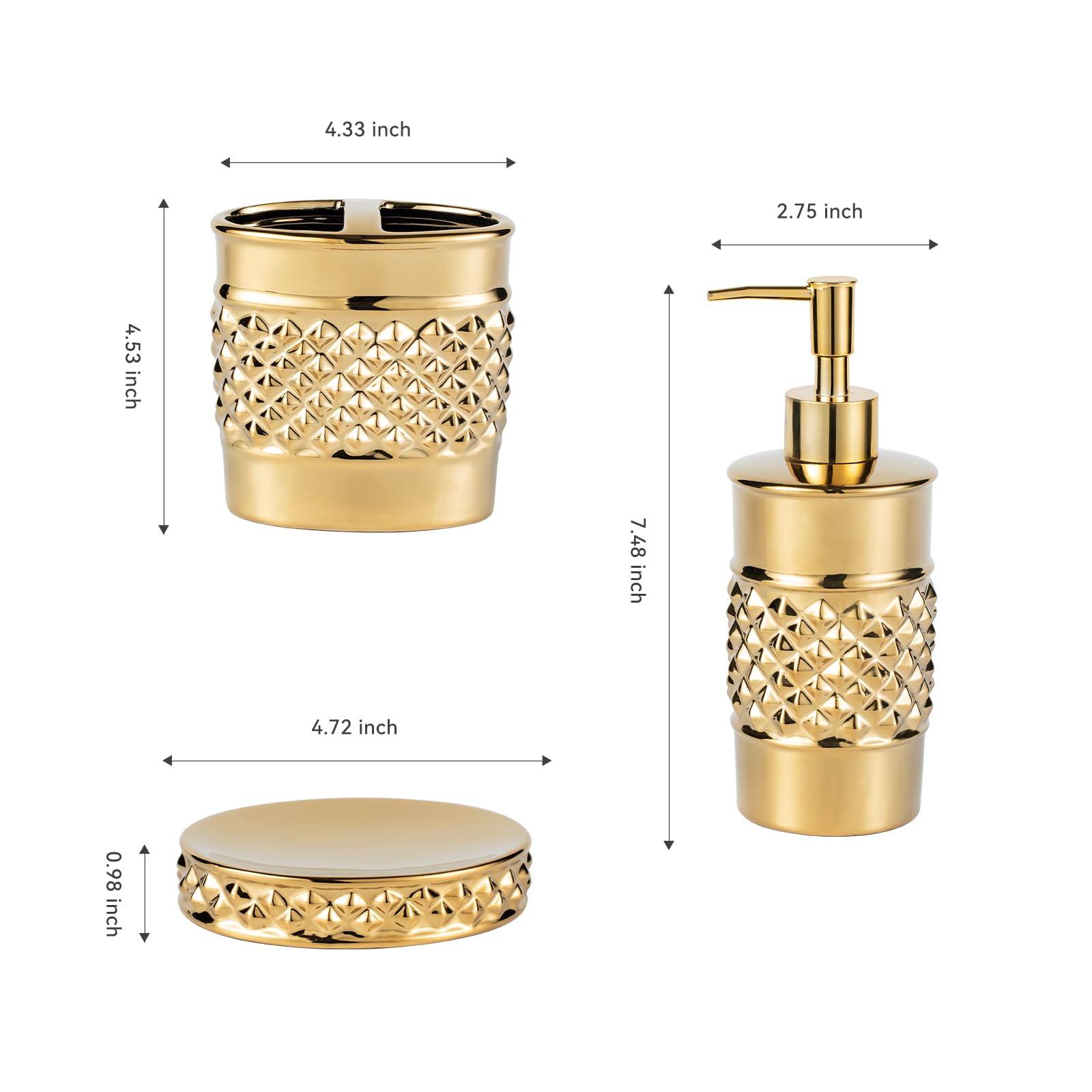 Bathroom Accessory Set, 3-Piece Ceramic Bath Accessories Set with Tray, Lotion Dispenser, and Tumbler