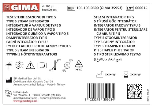Gima 35953 Indicador de esterilización a vapor Tipo 5, paquete de 500 unidades - imagen 2