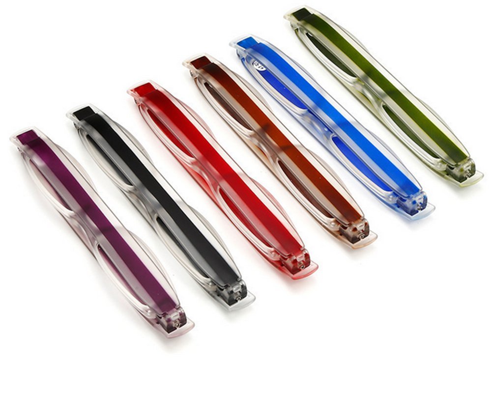 Gafas de lectura plegables Butterme 360 Rotating Tube Pen Clip, con funda, para hombres y mujeres, 6 unidades