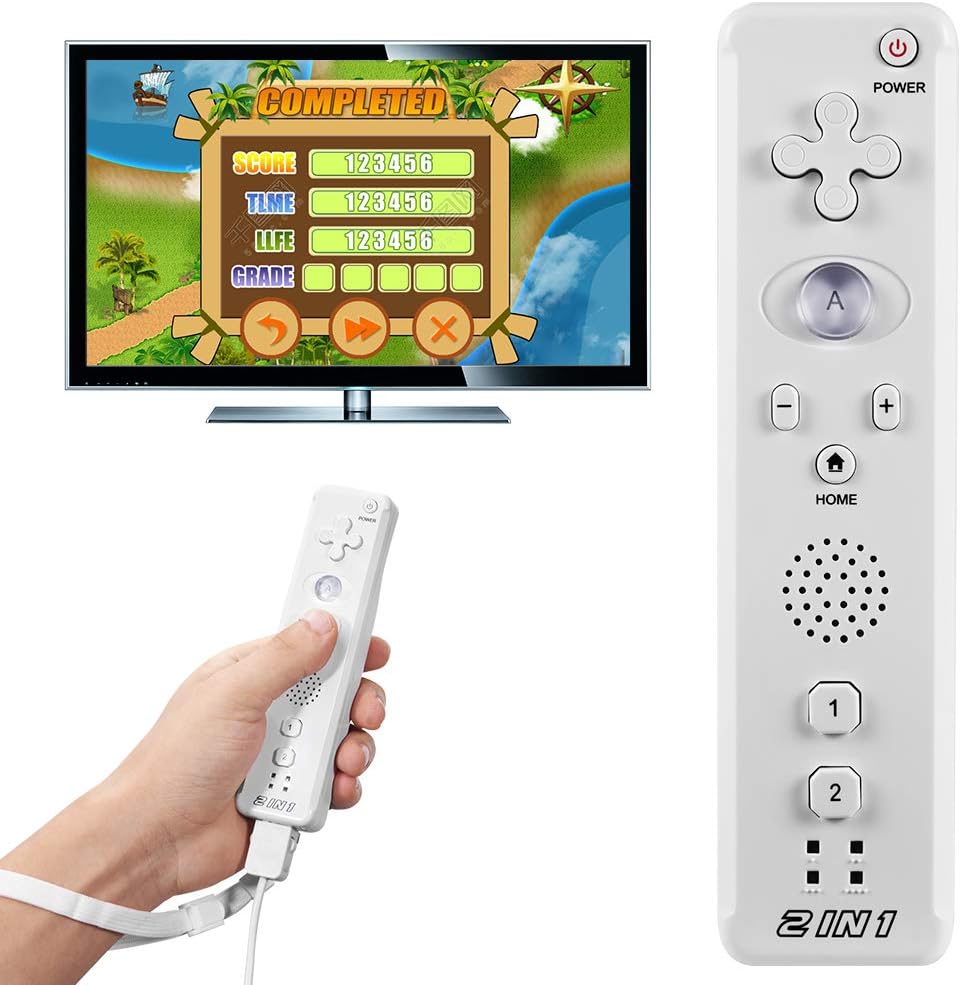 Built-in Motion Plus Remote + Nunchunk Controller 2 in 1 Set Compatible for Wii/Wii U (2 White Set)