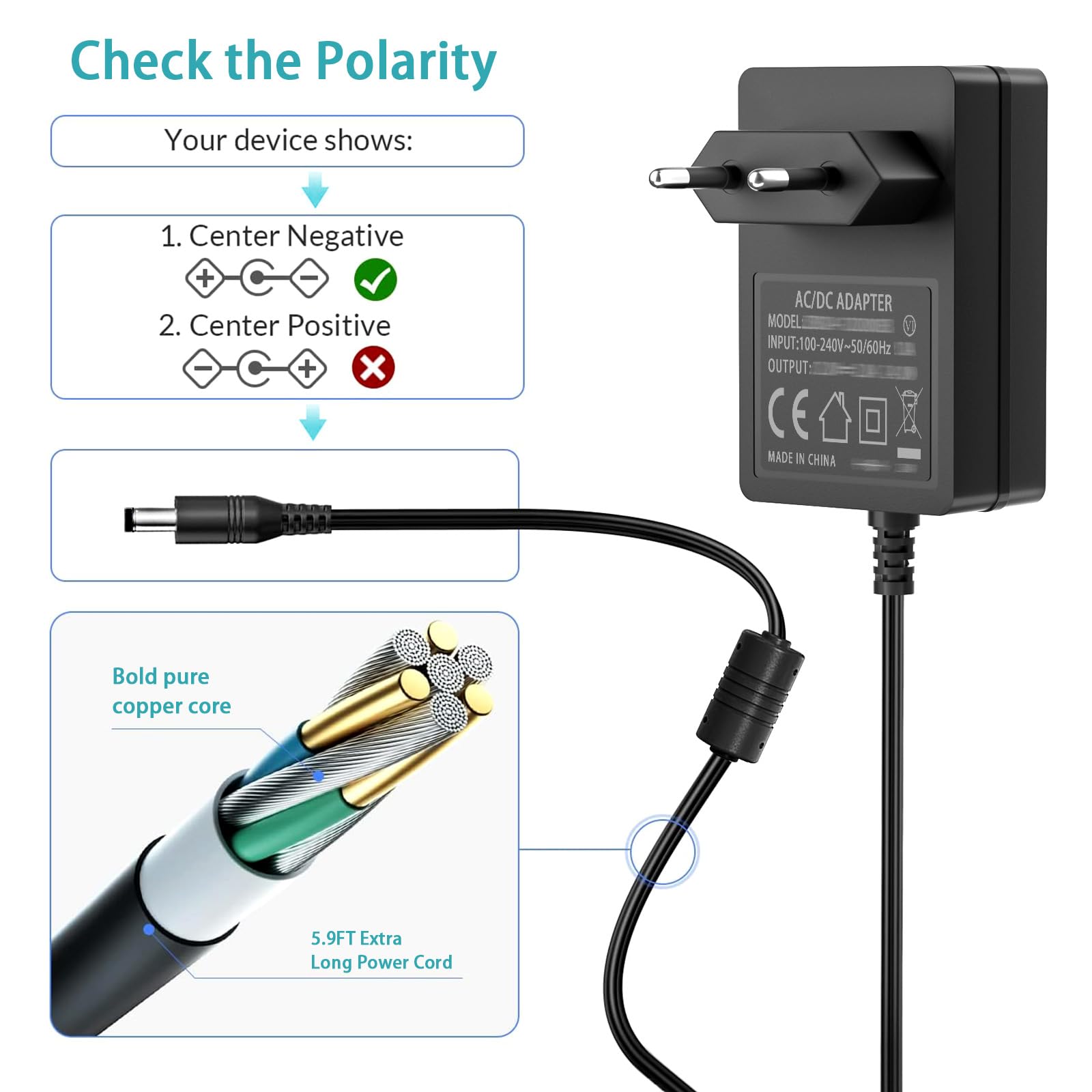 Alimentation Pédale Guitare 9V 1.5A Avec Câble Daisy Chain 5 Voies - Adaptateur Boss Casio