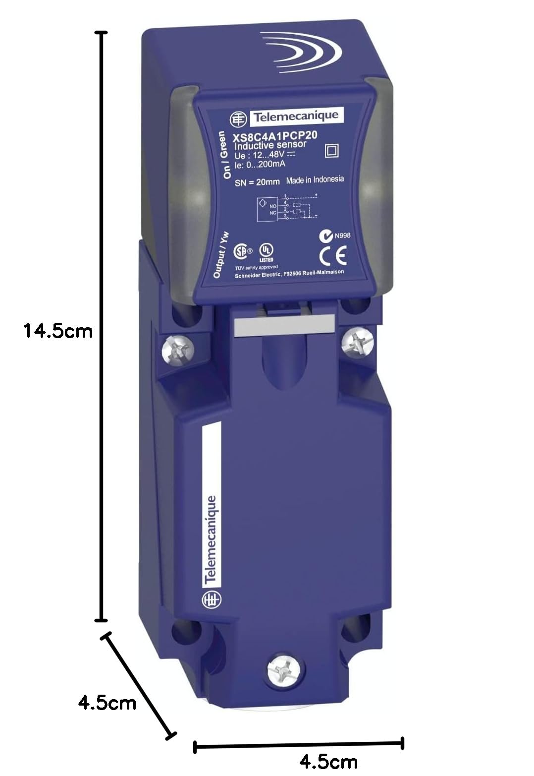 Schneider XS8C4A1MPG13 XS8-Induktiver Näherungsschalter 40x40x117, PBT, Sn 20mm, 24-240 V AC/DC, Klemmen