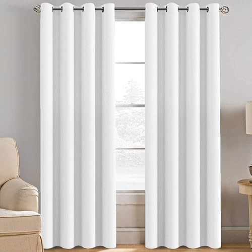 White Curtain 84 inches Long for Living Room Thermal Insulated