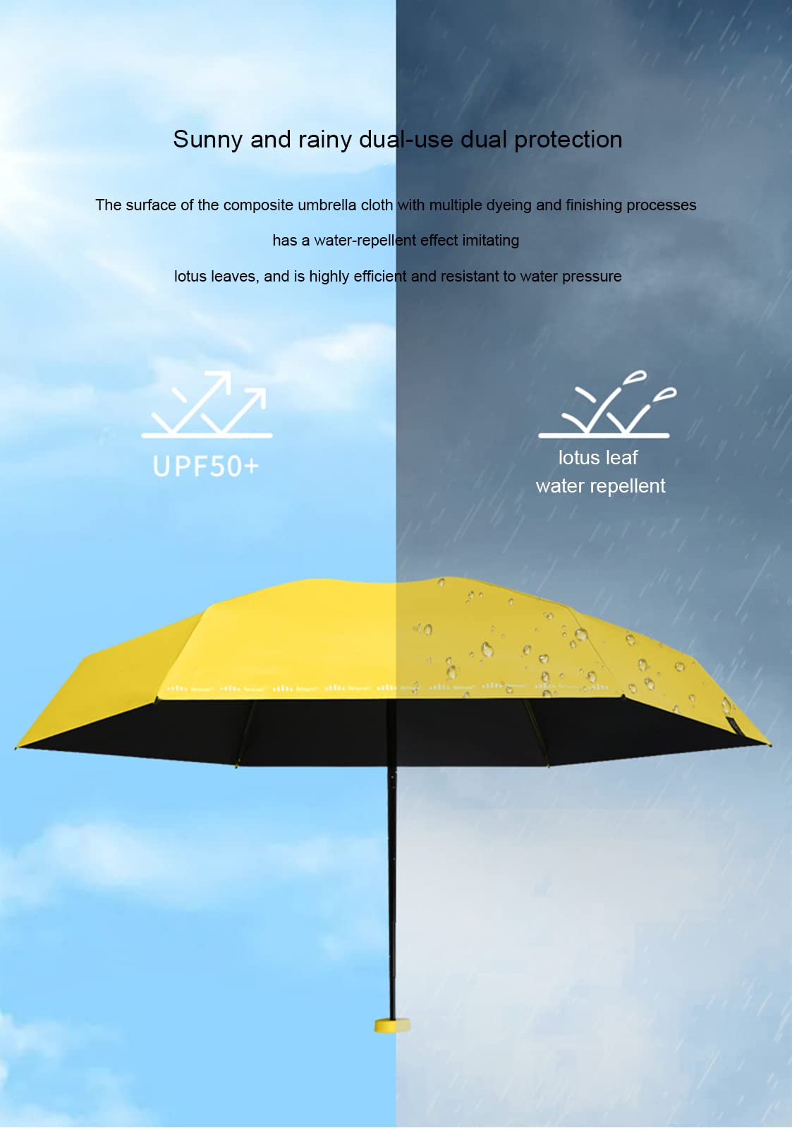 Paraguas para Bolso, Paraguas de Viaje Plegable, Ligero y portátil, Paraguas Resistente al Viento con 99% de protección UV para Mujeres y Hombres
