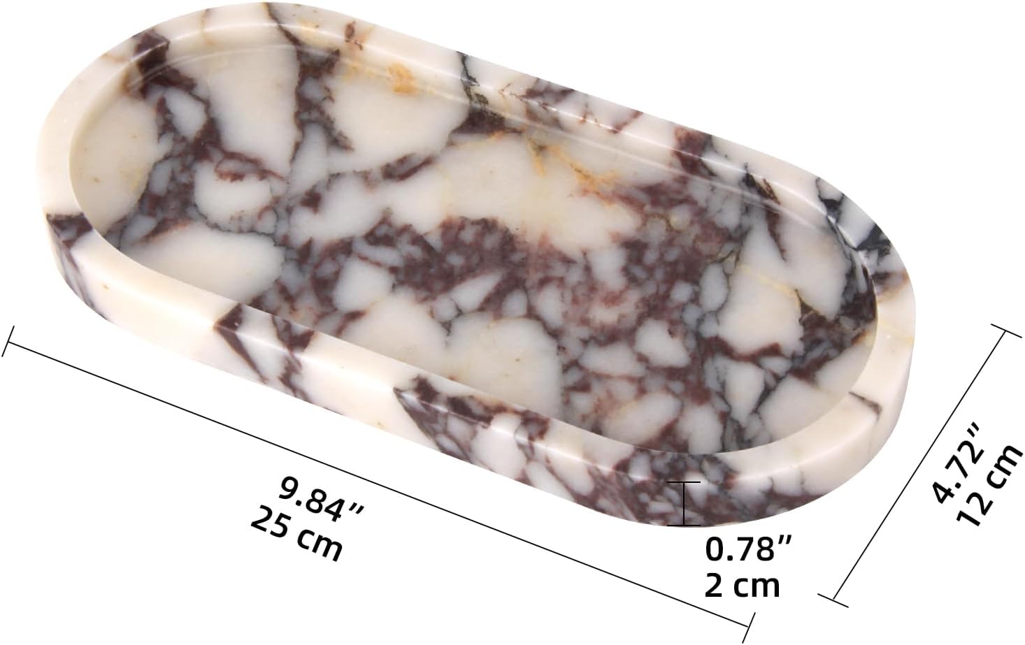 Oval Marble Bathroom Vanity Tray, Natural Luxury Marble Home Kitchen Bathroom Table Tray, Stone Decorative Countertop Tray for Coffee Perfume Jewelry (Calacatta Viola, 10" x 5" x 0.6")